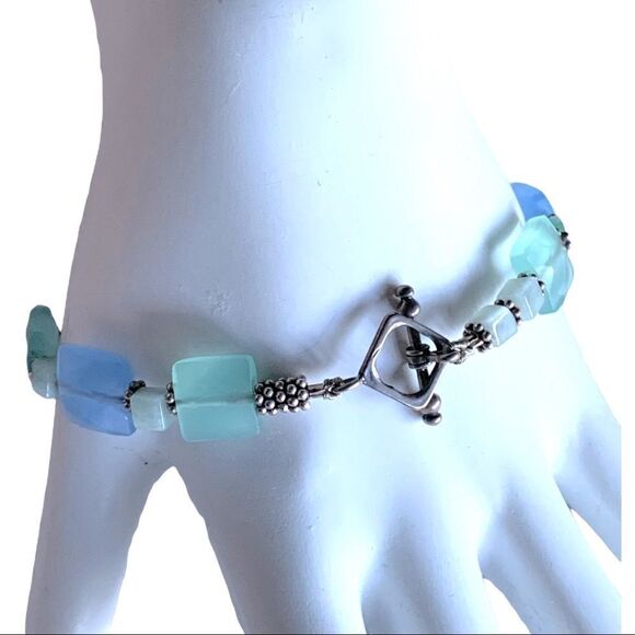 Vintage semi precious sterling silver blue green bracelet 7.5” - Picture 7 of 10